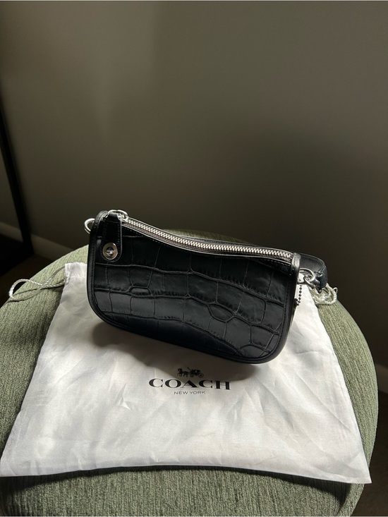 Coach Handbags - Coach Swinger Bag
Black Croc-Embossed Mini Shoulder Bag with Silver Hardware